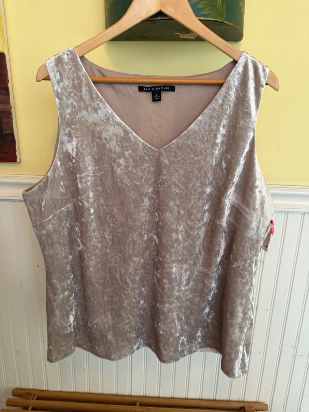 Zac & Rachel XL Silver Velvet Lace Back Sleeveless Blouse Top